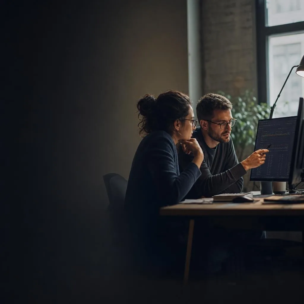On-call engineers reviewing an incident timeline together at a desk